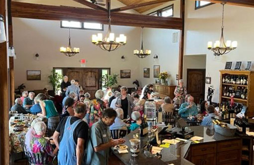 Inside the AIR CONDITIONED tasting room at Pebblestone Cellars