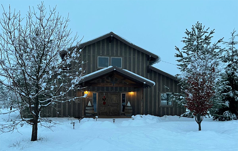 Pebblestone Cellars Tasting Room in the snow